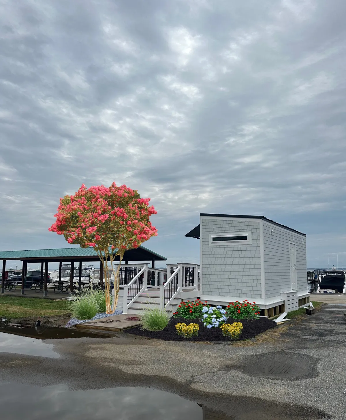 Marina building after landscape rendering by Schofield Outdoors