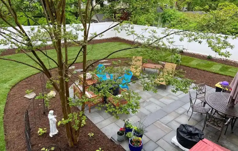 Mulch installation around shrubs in Severna Park